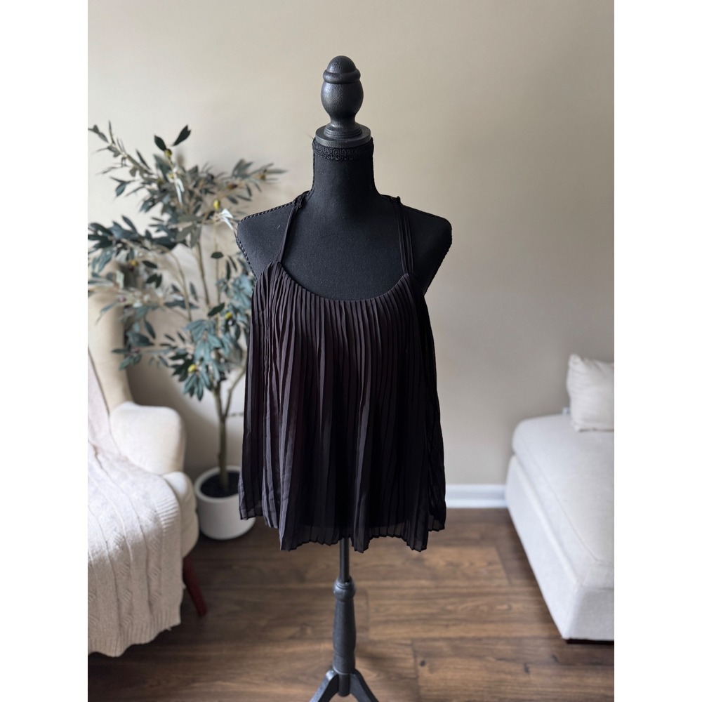 Hollywould Black Pleated Racerback Camisole Top Double Straps Size Large